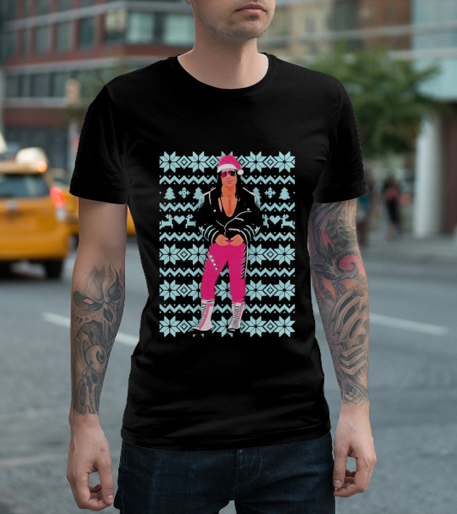 Bret Hart Ugly Christmas Jumper Retro Festive Pink Santa Outfit T-Shirt