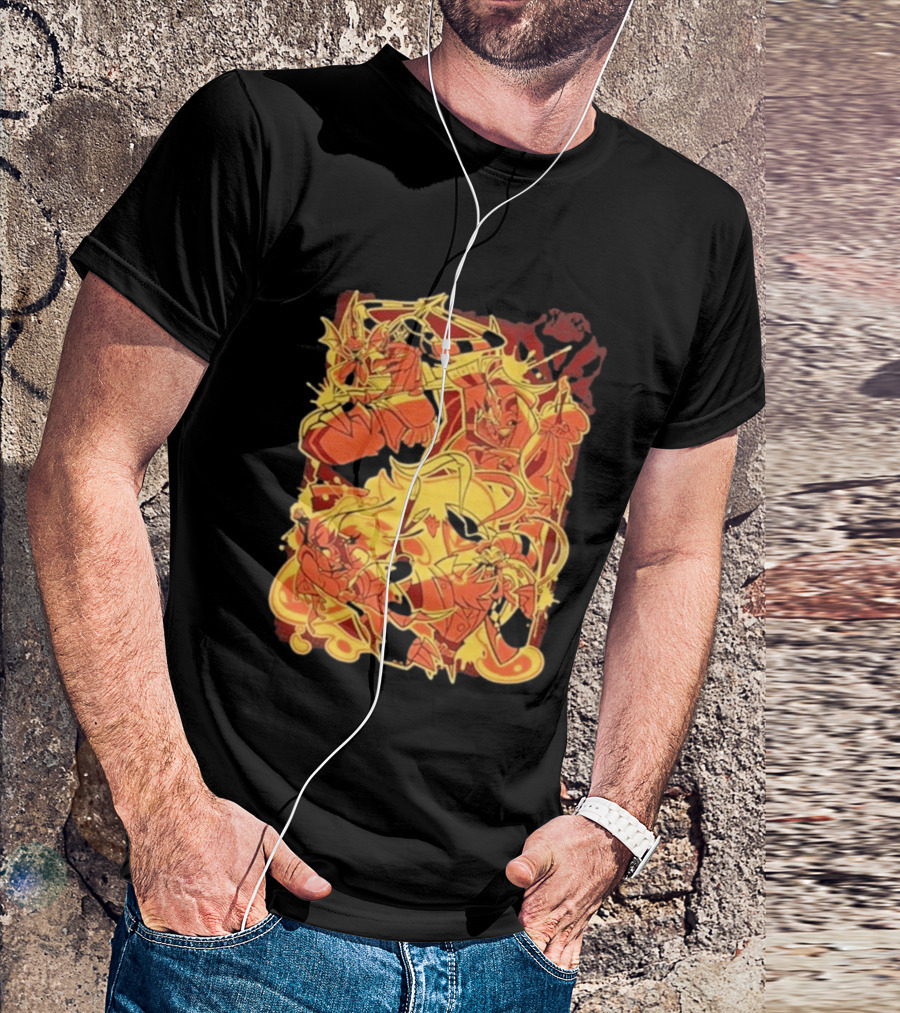 Helluva Boss Satan Characters In Fiery Yellow And Red T-Shirt