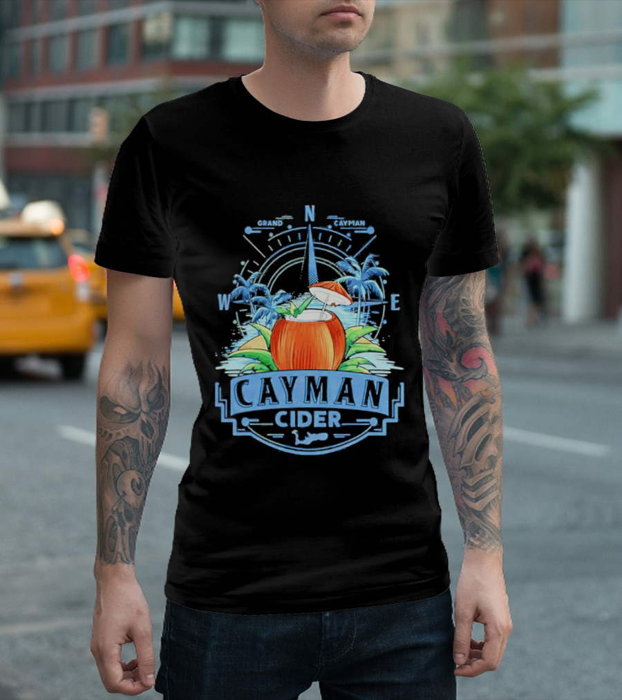 Cayman Cider Tropical Compass Palm Trees Beverage T-Shirt