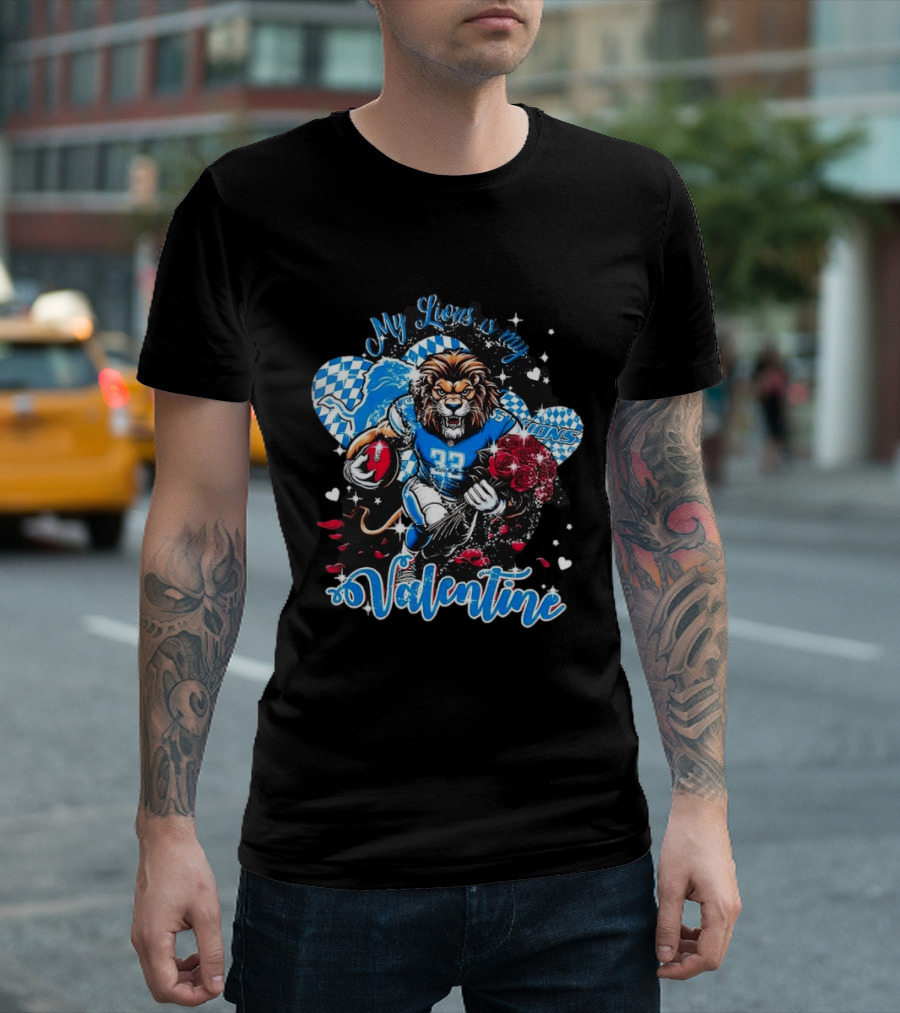 Valentine My Detroit Lions Football Love Roses Player T-Shirt