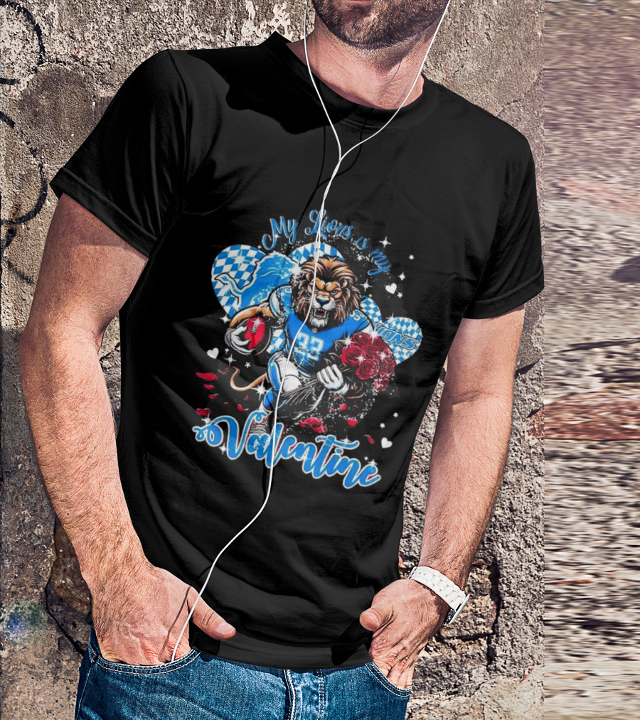 Valentine My Detroit Lions Football Love Roses Player T-Shirt