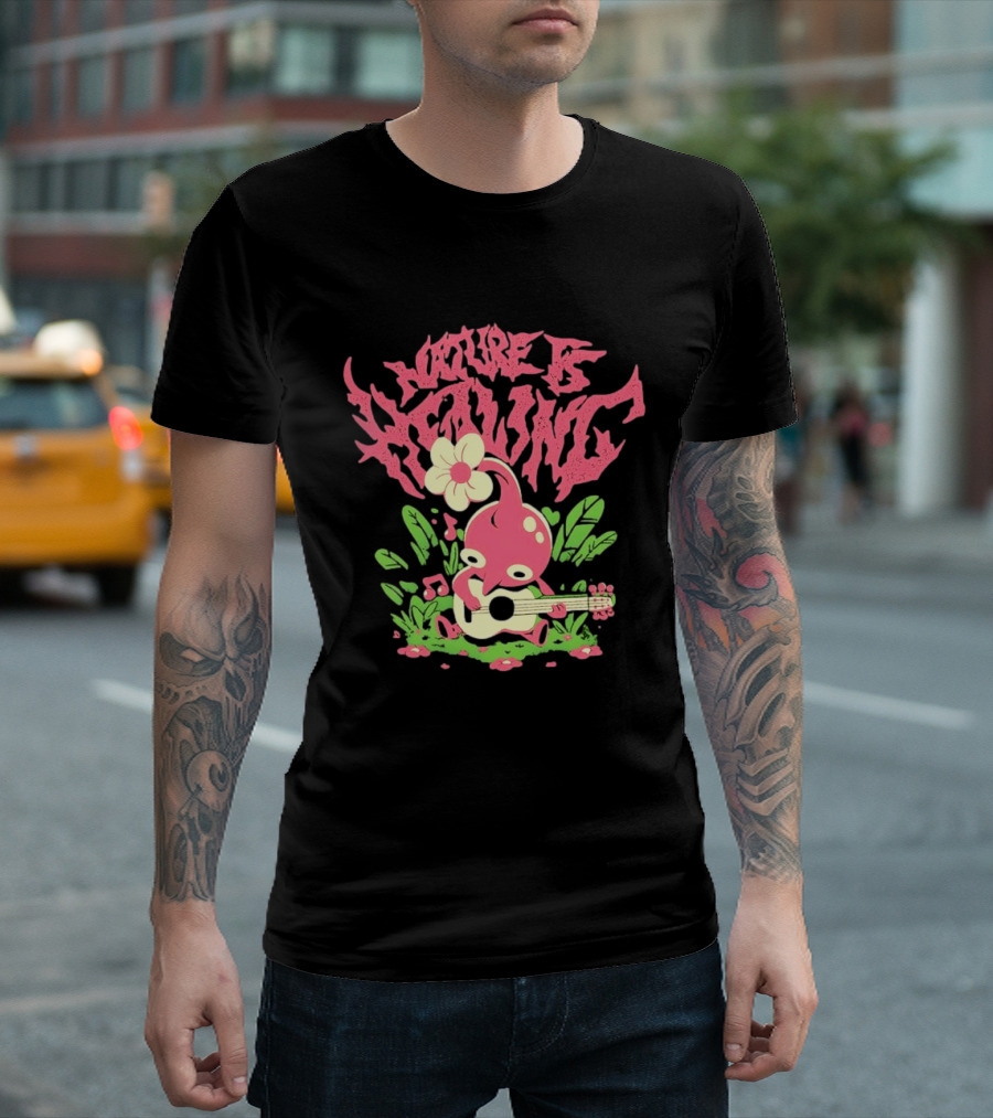 Nature Is Healing Pikmin Playing Guitar T-Shirt