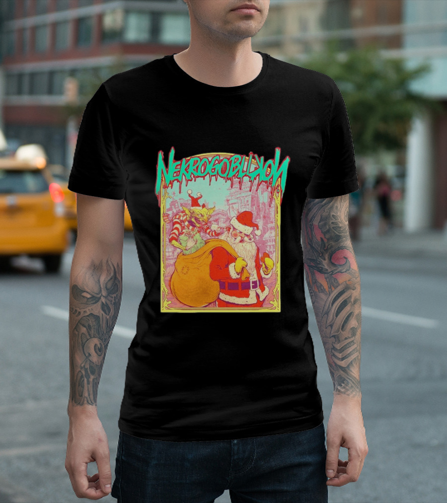 Santa Claus Nekrogoblikon Christmas Goblin Scene T-Shirt