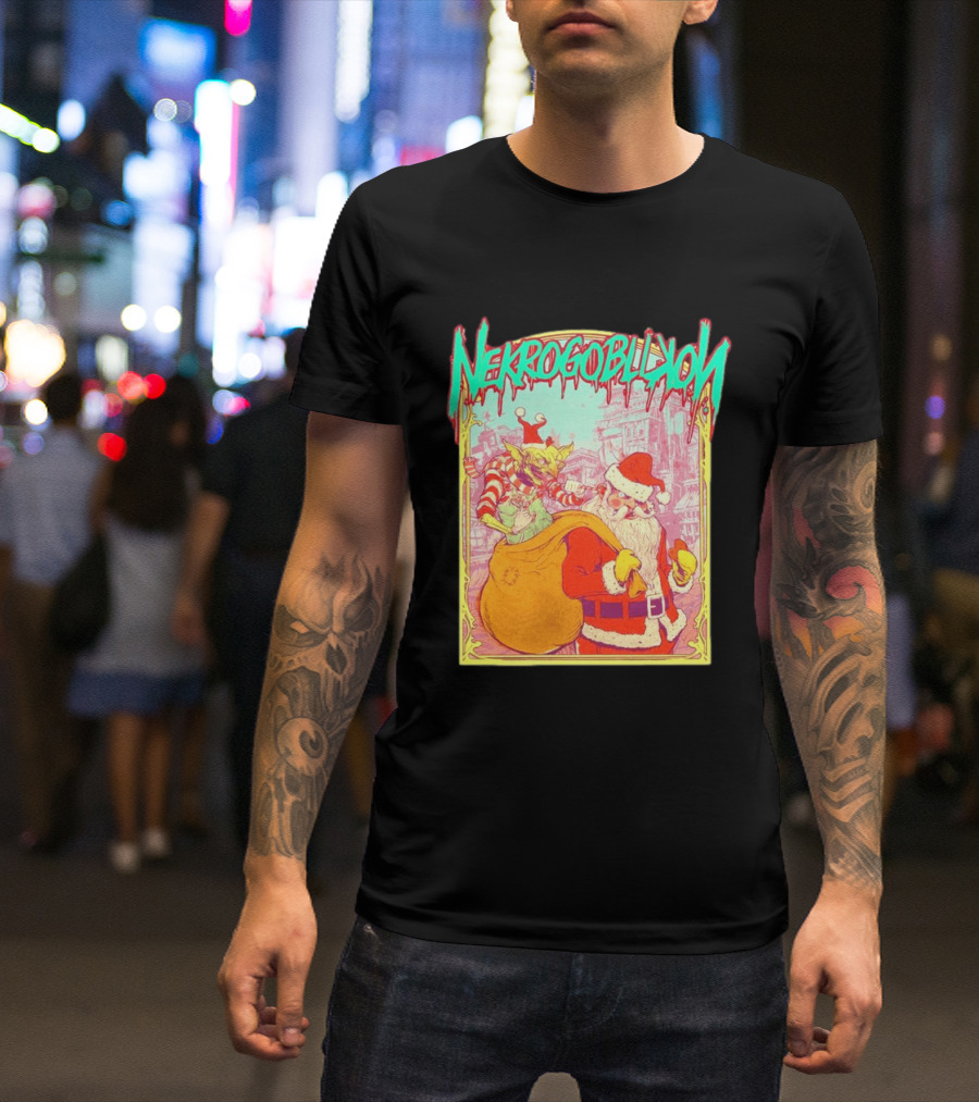 Santa Claus Nekrogoblikon Christmas Goblin Scene T-Shirt