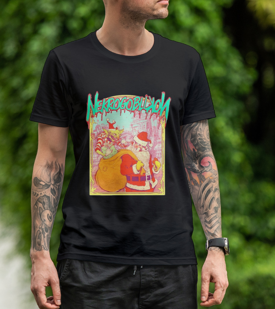 Santa Claus Nekrogoblikon Christmas Goblin Scene T-Shirt