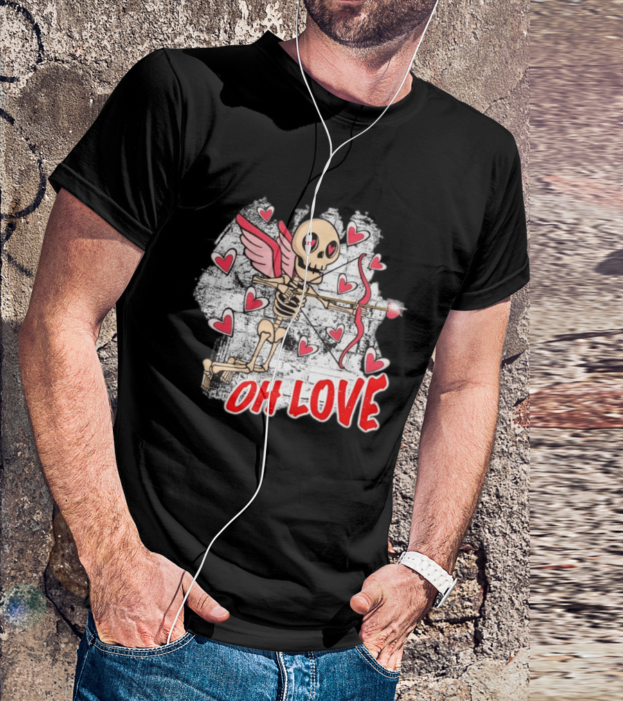 Skeleton Cupid Oh Love Hearts Valentine T-Shirt