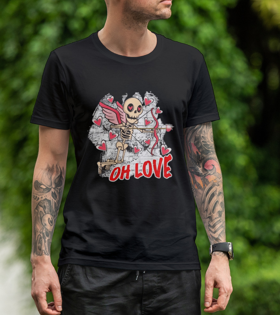 Skeleton Cupid Oh Love Hearts Valentine T-Shirt