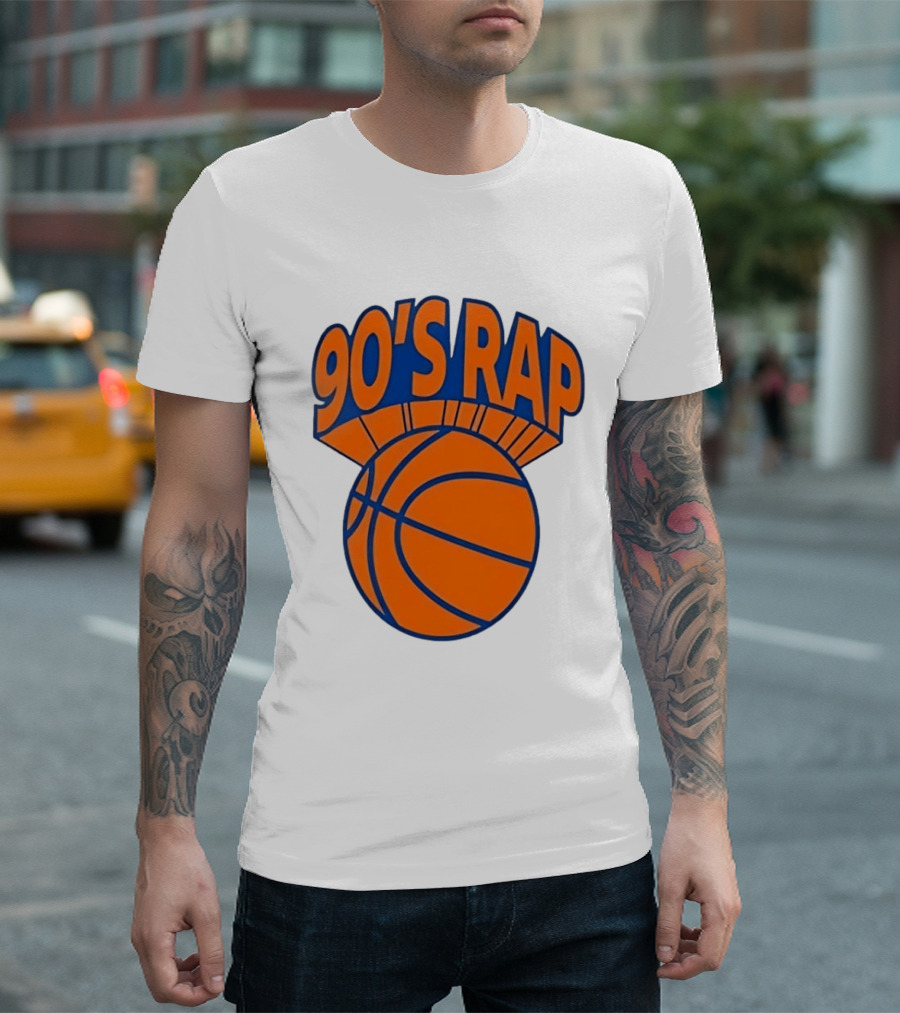 90's Rap Basketball Bold Orange Blue T-Shirt