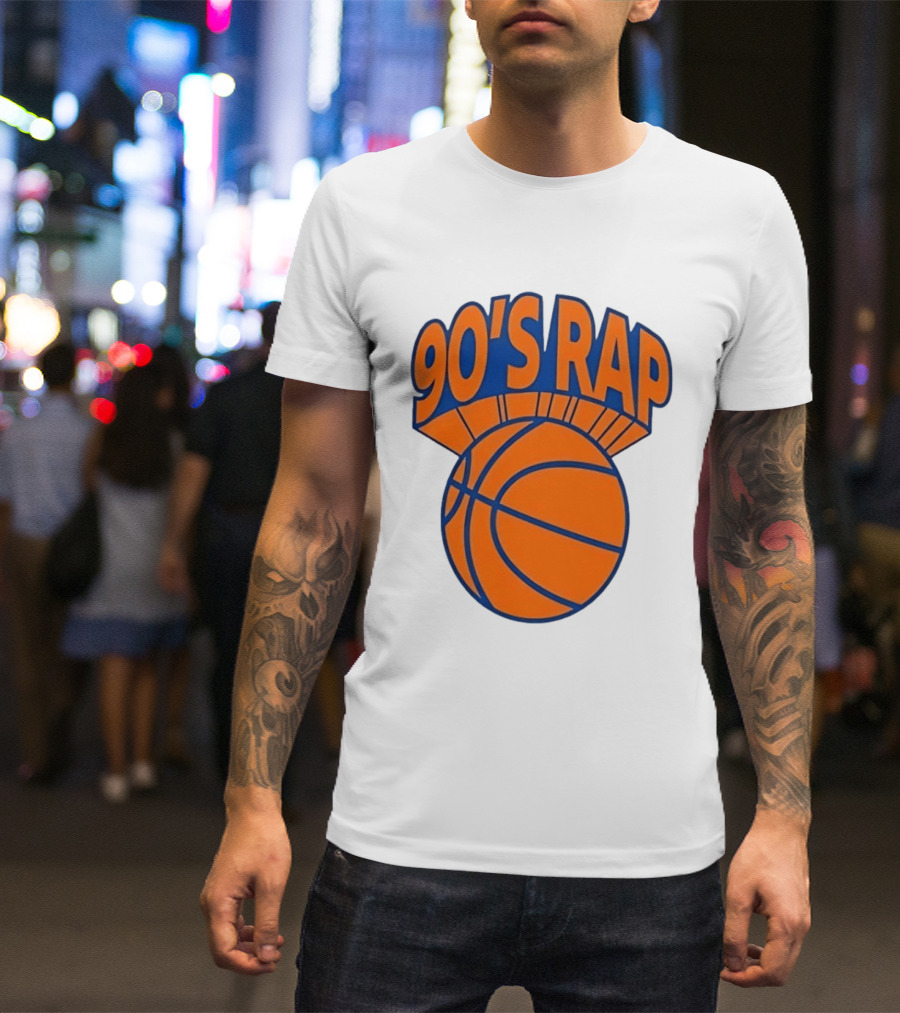 90's Rap Basketball Bold Orange Blue T-Shirt