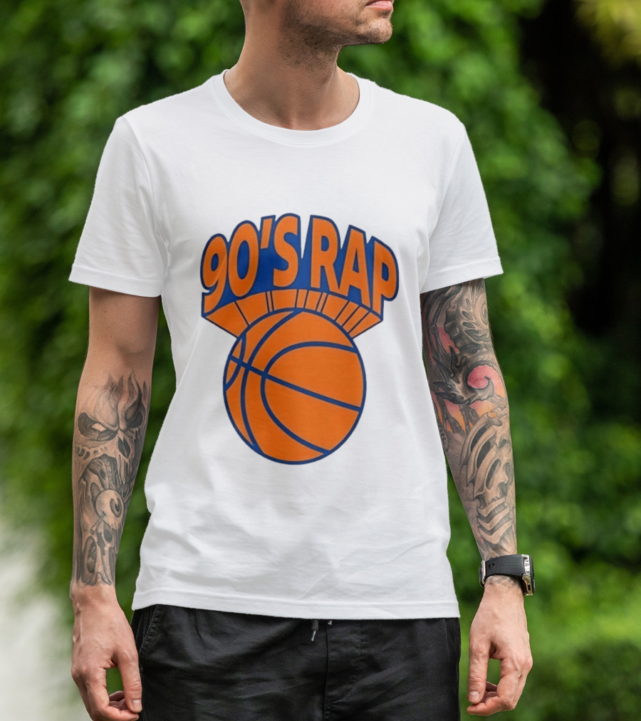90's Rap Basketball Bold Orange Blue T-Shirt