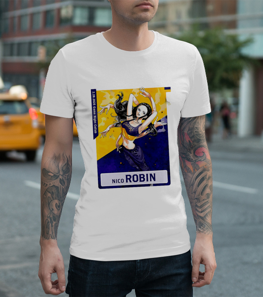 2025 Game Night Collab One Piece X Los Angeles Lakers Nico Robin T-Shirt