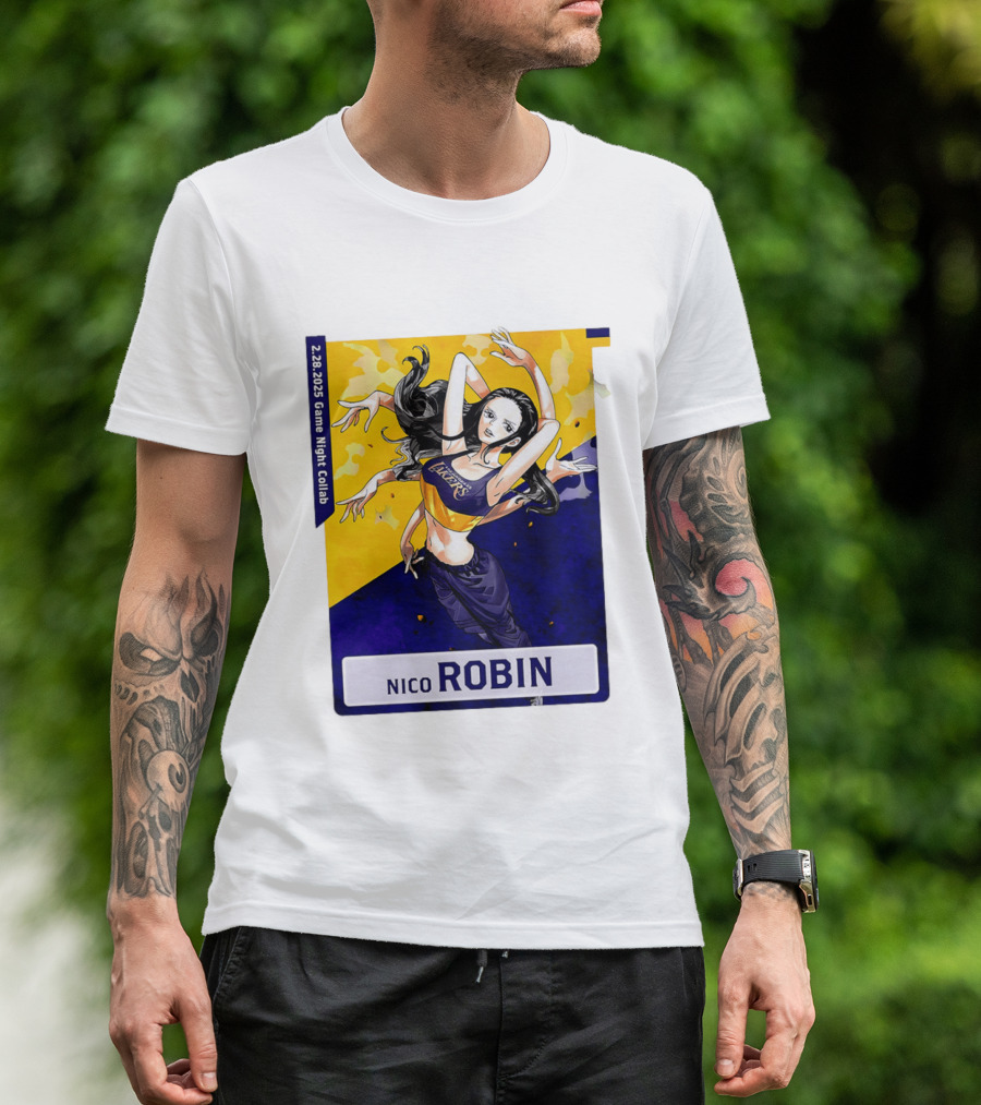 2025 Game Night Collab One Piece X Los Angeles Lakers Nico Robin T-Shirt