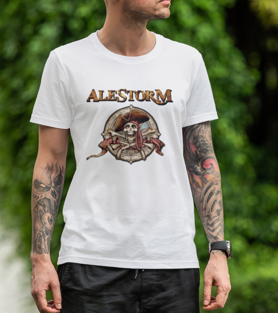 ALESTORM Pirate Skeleton Nautical Compass Skulls Crossbones T-Shirt