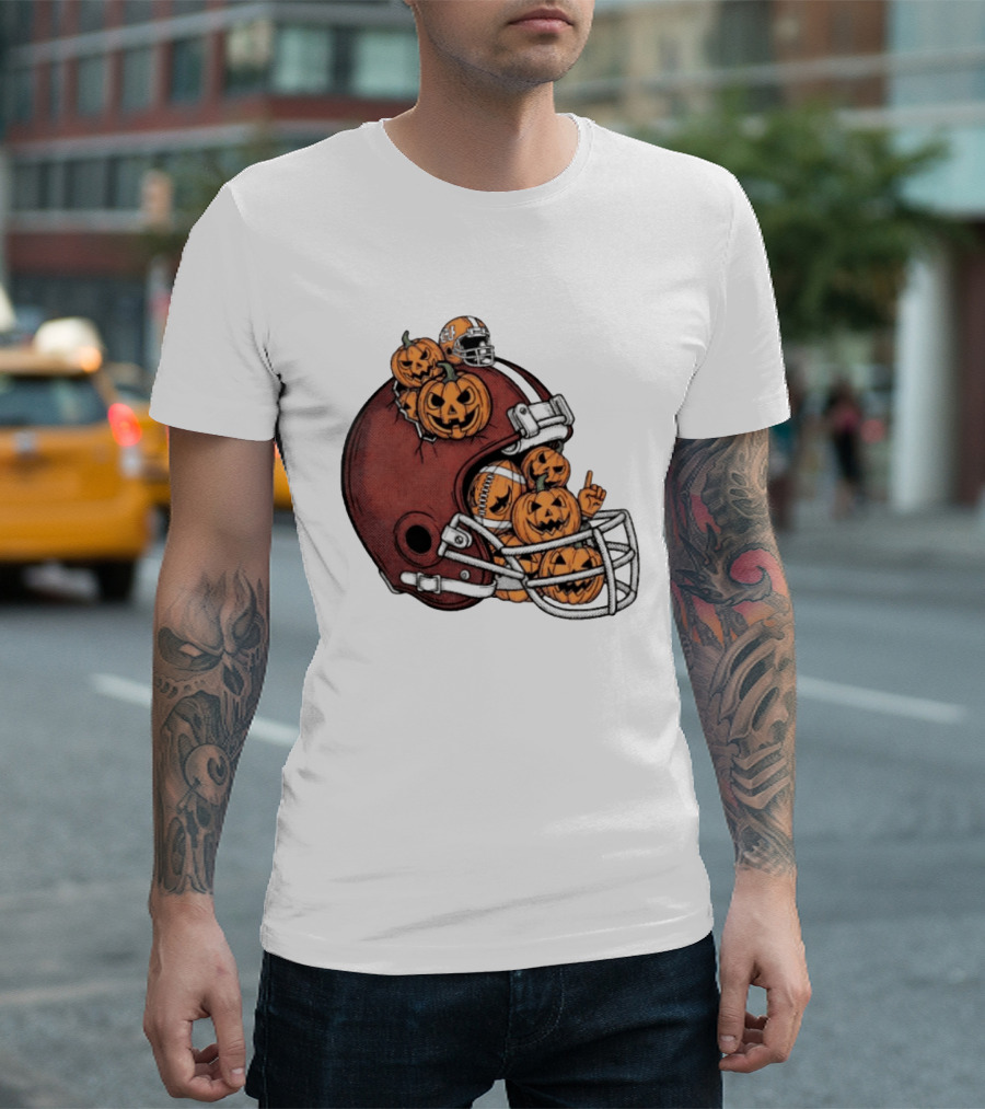 Cleveland Browns Halloween Pumpkin Football Helmet T-Shirt