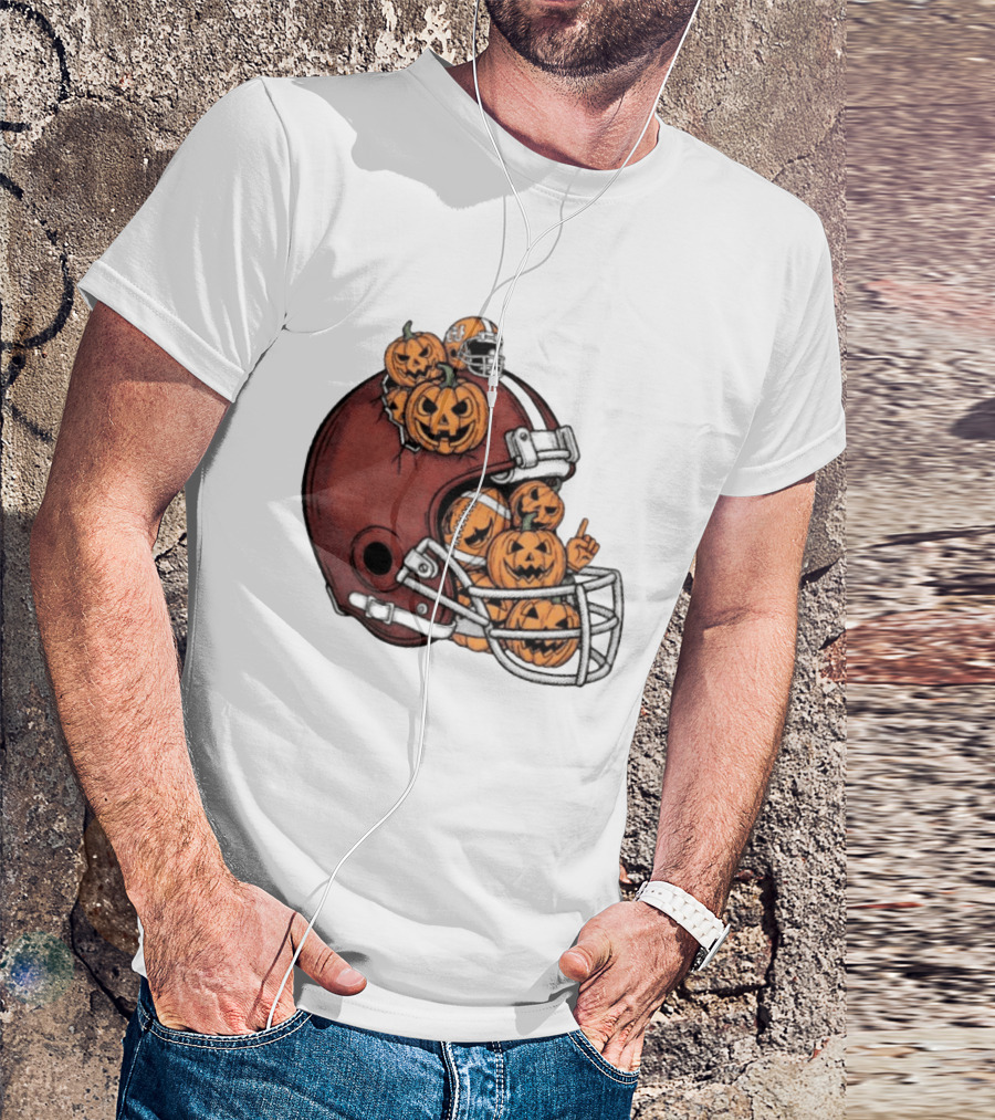 Cleveland Browns Halloween Pumpkin Football Helmet T-Shirt