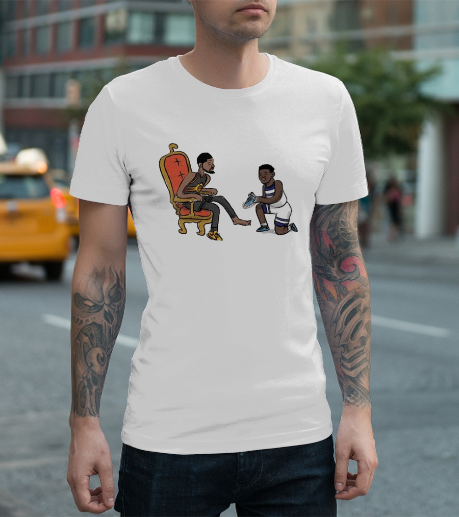 Anthony Edwards Kevin Durant Cartoon Shoe Fitting Basketball Scene T-Shirt