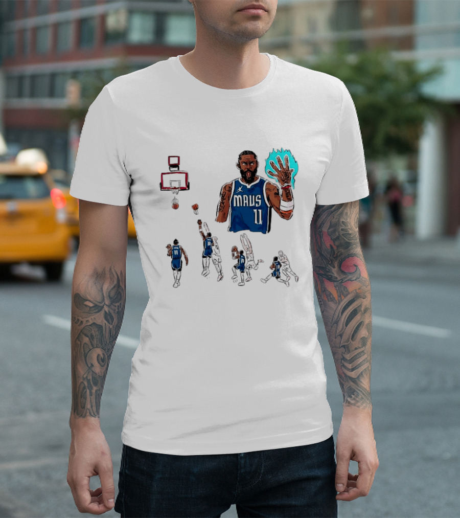 Dallas Mavericks Kyrie Irving Left Hand Hook Shot Game Winner Basketball Play Sequence T-Shirt