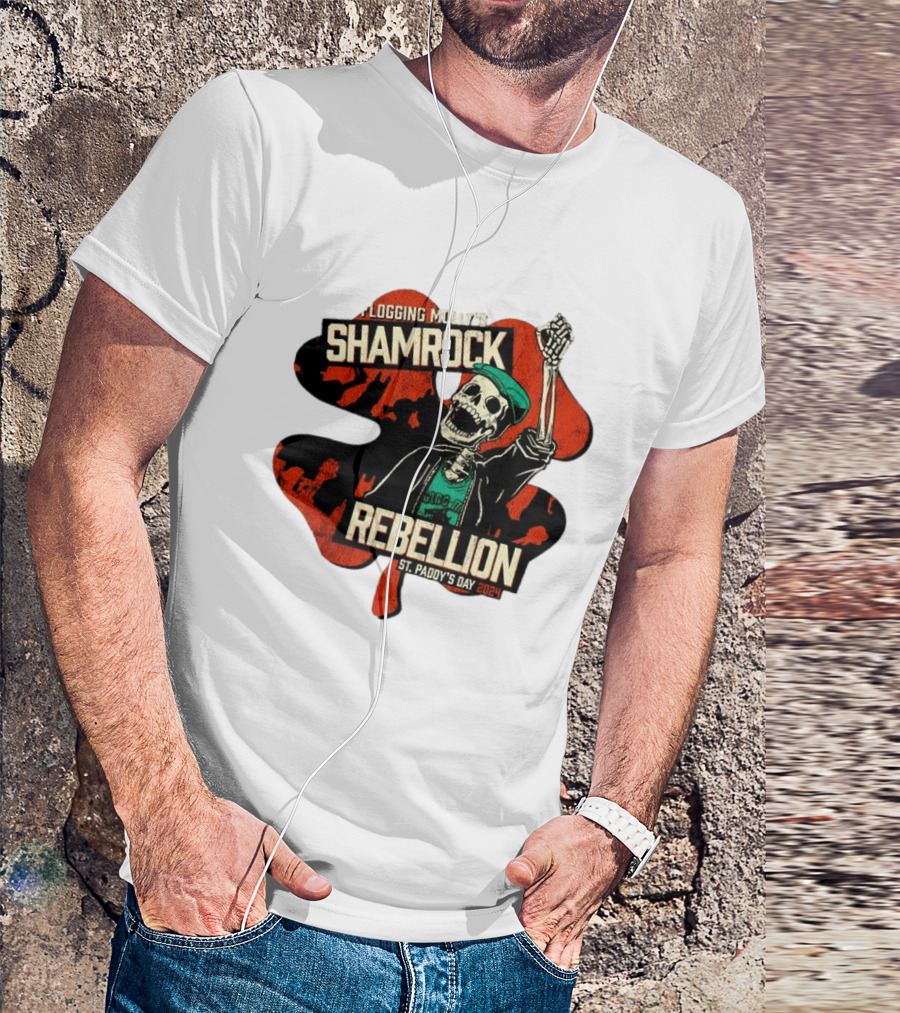 Flogging Molly Shamrock Rebellion St. Paddy's Day 2024 Skeleton T-Shirt