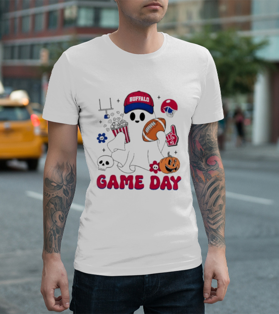 Buffalo Game Day Ghost Halloween Football Fun T-Shirt