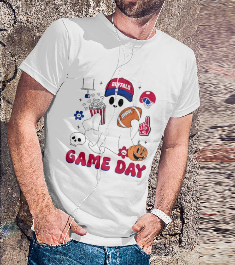 Buffalo Game Day Ghost Halloween Football Fun T-Shirt