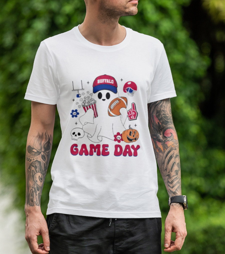 Buffalo Game Day Ghost Halloween Football Fun T-Shirt