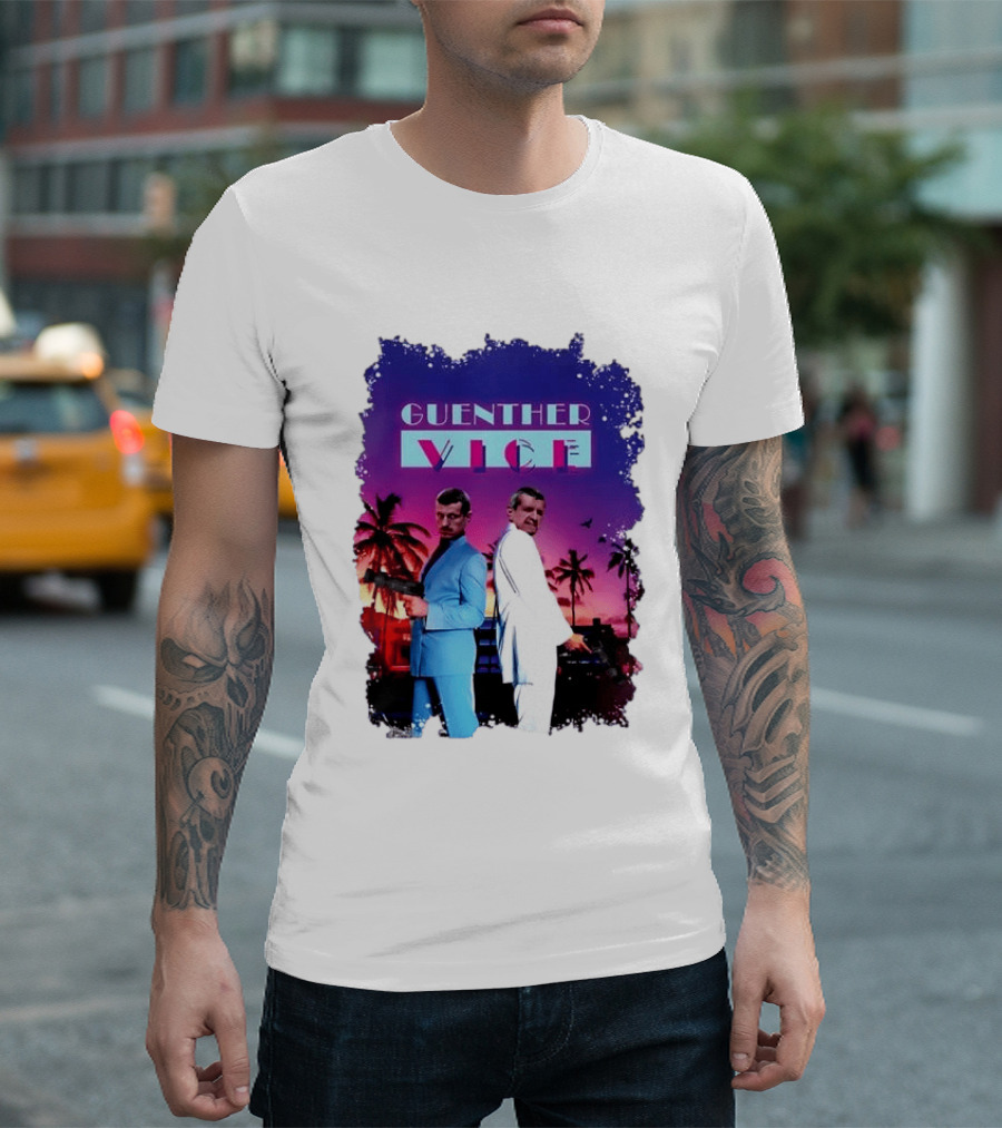 Guenther Vice 80s Retro Miami Style Palm Trees Sunset T-Shirt