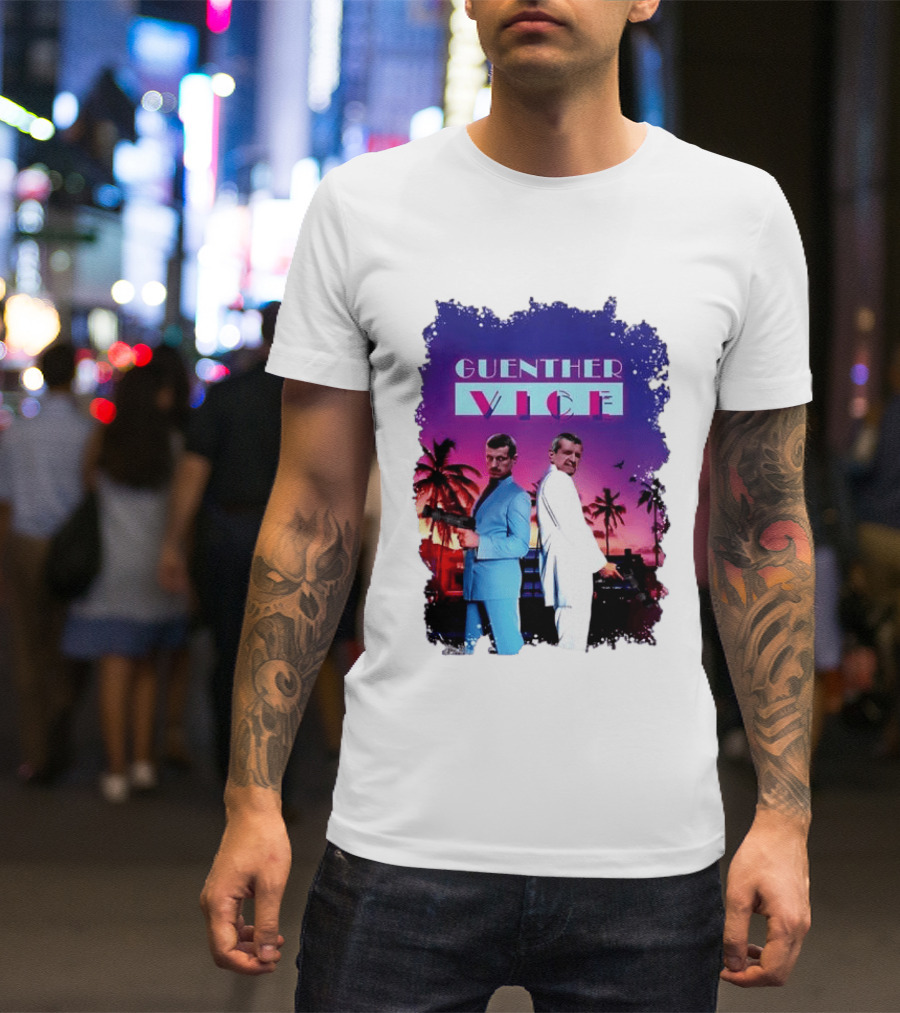 Guenther Vice 80s Retro Miami Style Palm Trees Sunset T-Shirt