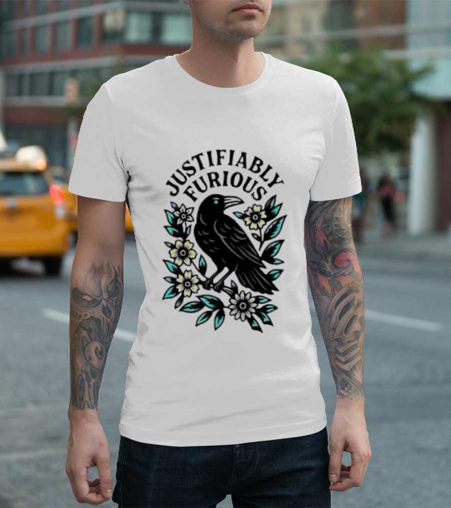 Justifiably Furious Bird With Floral Accents T-Shirt