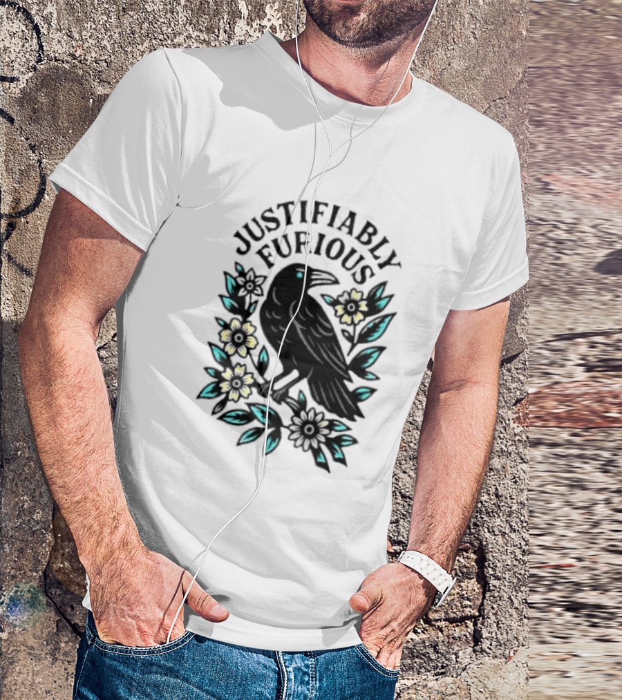 Justifiably Furious Bird With Floral Accents T-Shirt