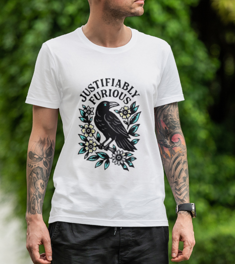 Justifiably Furious Bird With Floral Accents T-Shirt