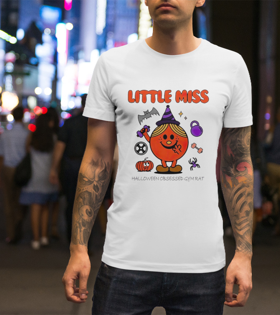 Little Miss Halloween Obsessed Gym Rat Witch With Pumpkins And Weights T-Shirt