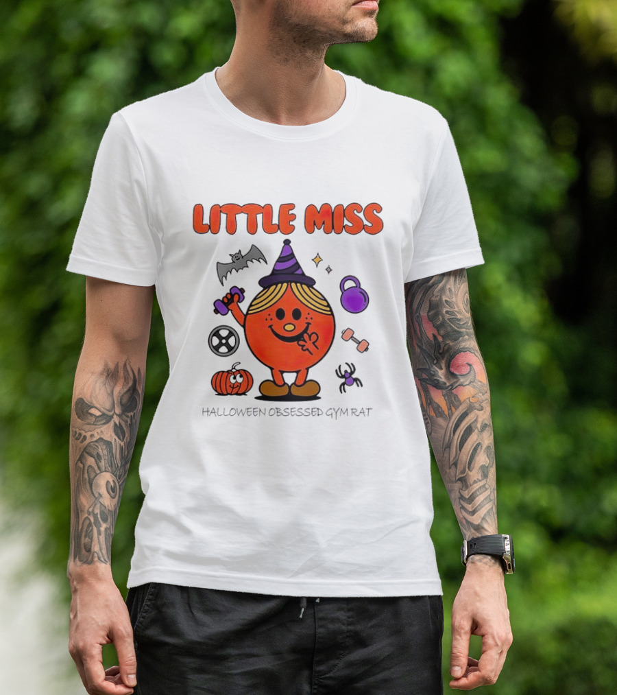Little Miss Halloween Obsessed Gym Rat Witch With Pumpkins And Weights T-Shirt