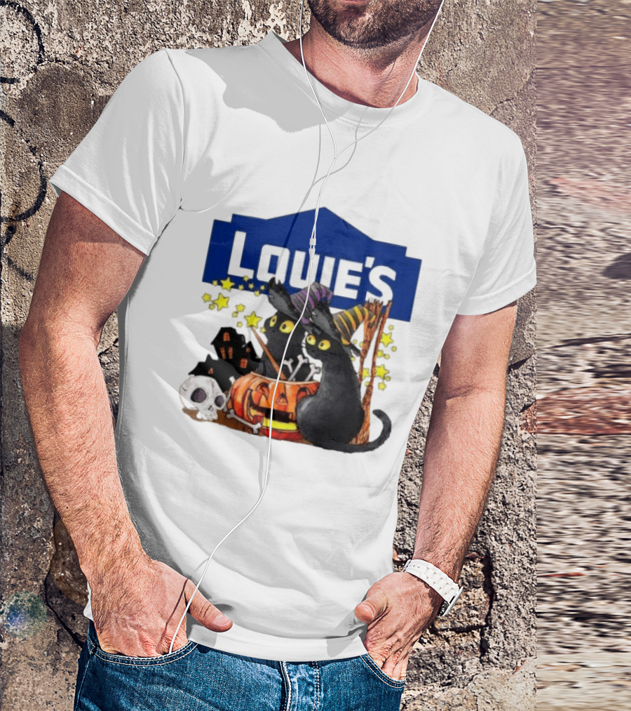 Louie's Witch Cats Halloween Pumpkins Skulls Stars T-Shirt