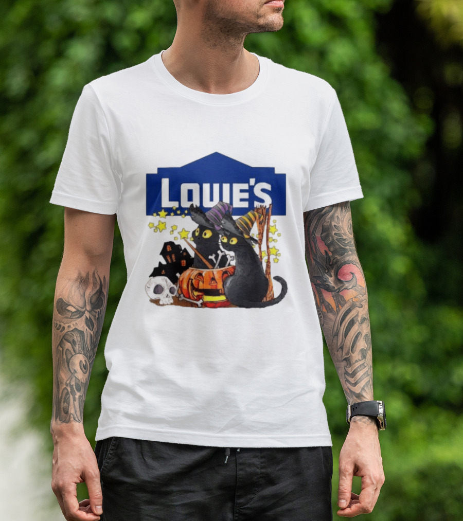 Louie's Witch Cats Halloween Pumpkins Skulls Stars T-Shirt