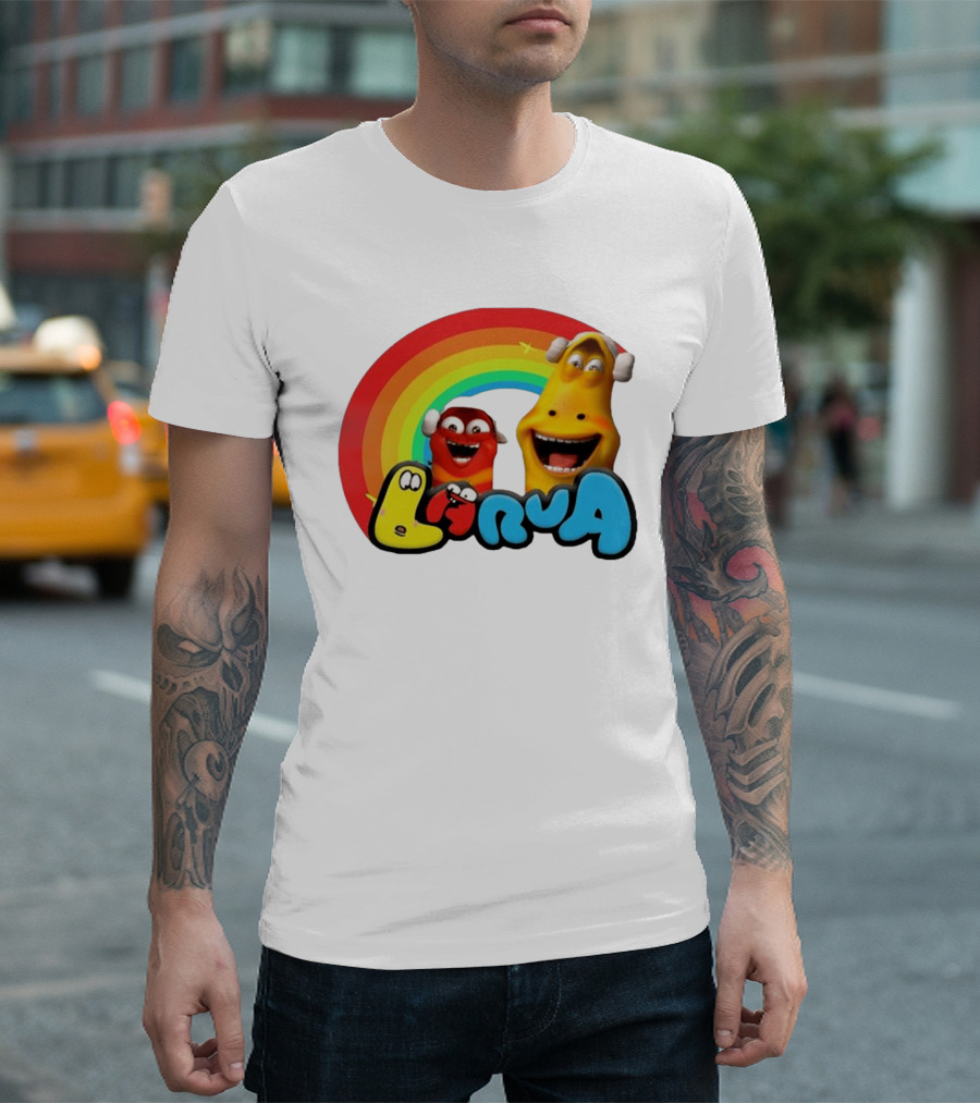 Larva Cartoon Characters With Rainbow T-Shirt