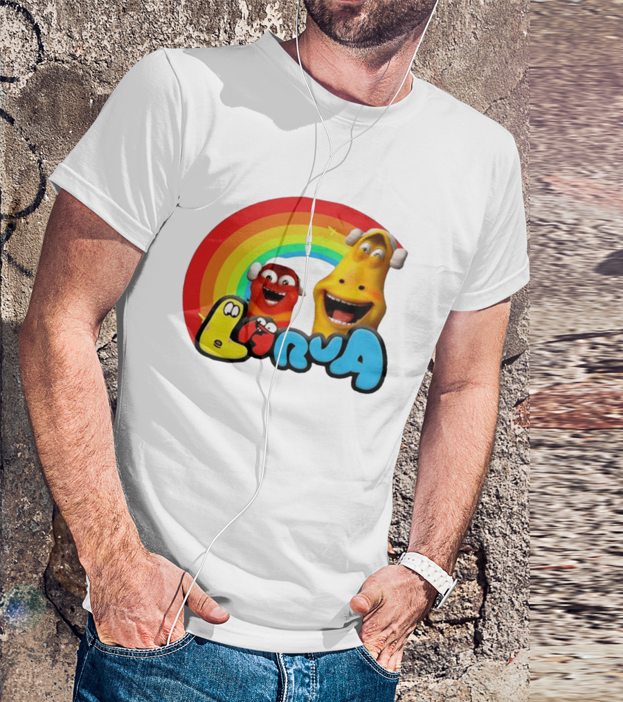 Larva Cartoon Characters With Rainbow T-Shirt