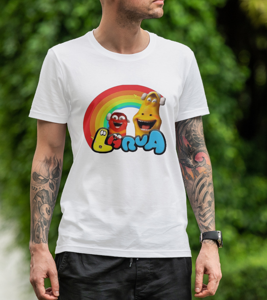 Larva Cartoon Characters With Rainbow T-Shirt