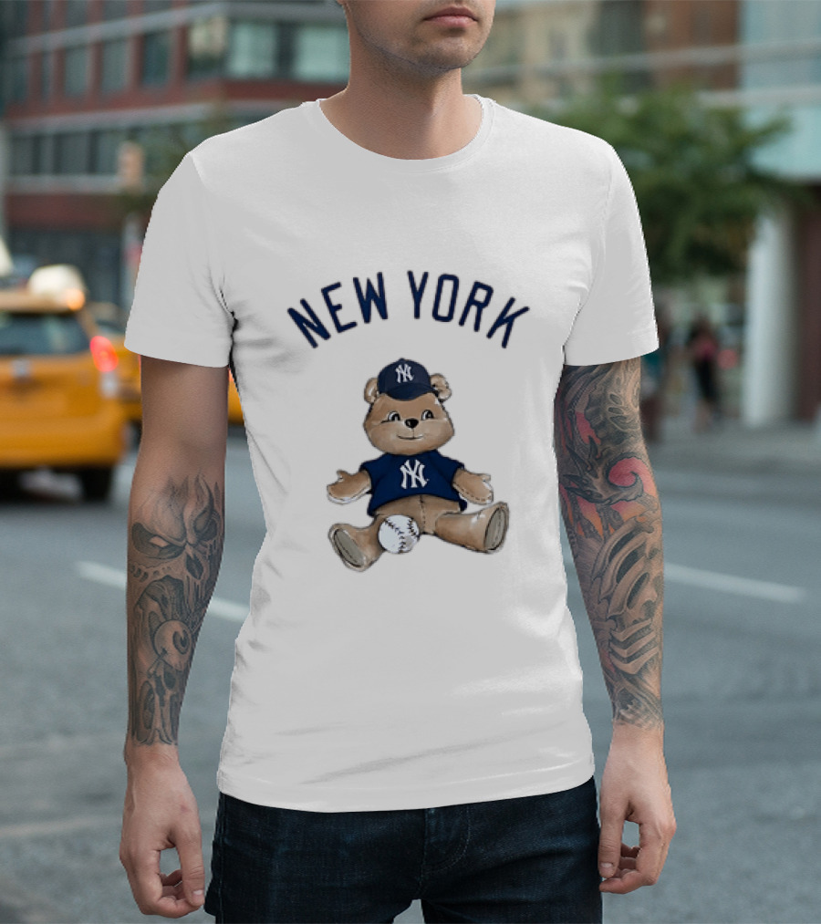 New York Yankees Teddy Bear With Baseball Cap And Baseball Youth T-Shirt
