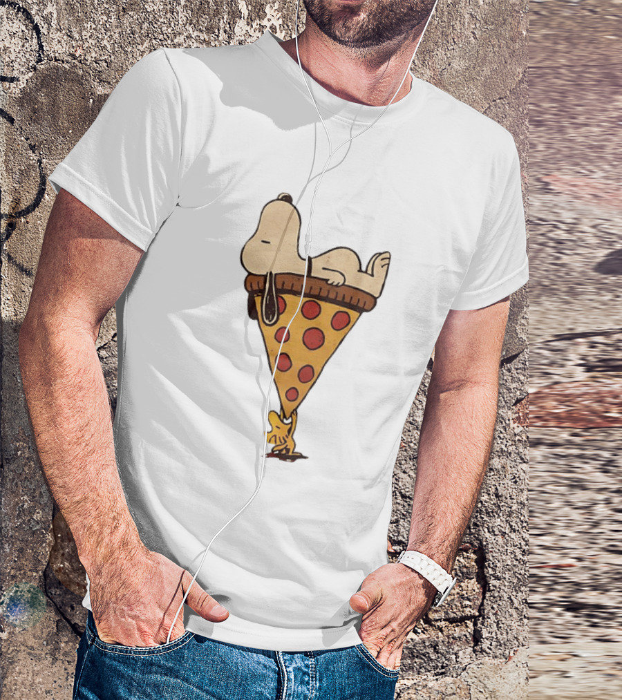 Snoopy Relaxing On Giant Pizza Slice With Woodstock Peanuts Collection T-Shirt