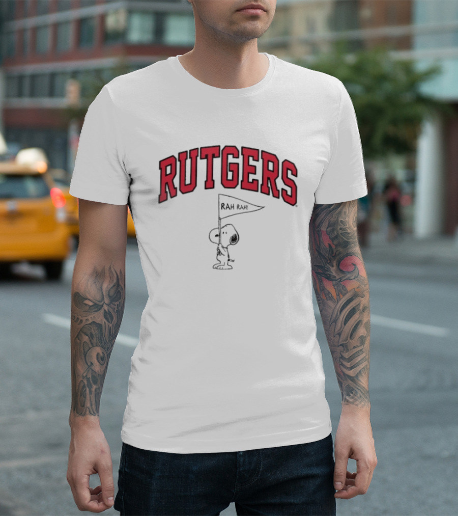Rutgers Scarlet Knights Snoopy Rah Rah Flag T-Shirt