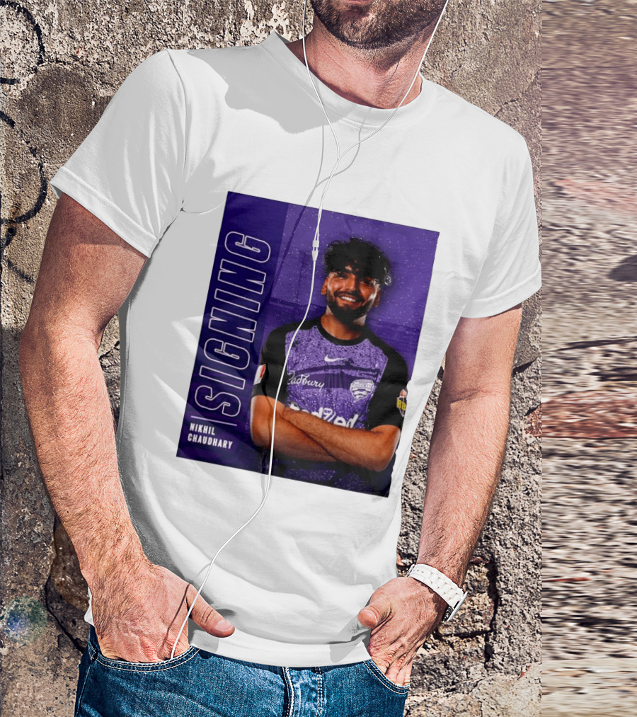 Nikhil Chaudhary Signing Hobart Hurricanes Cadbury BBL T-Shirt