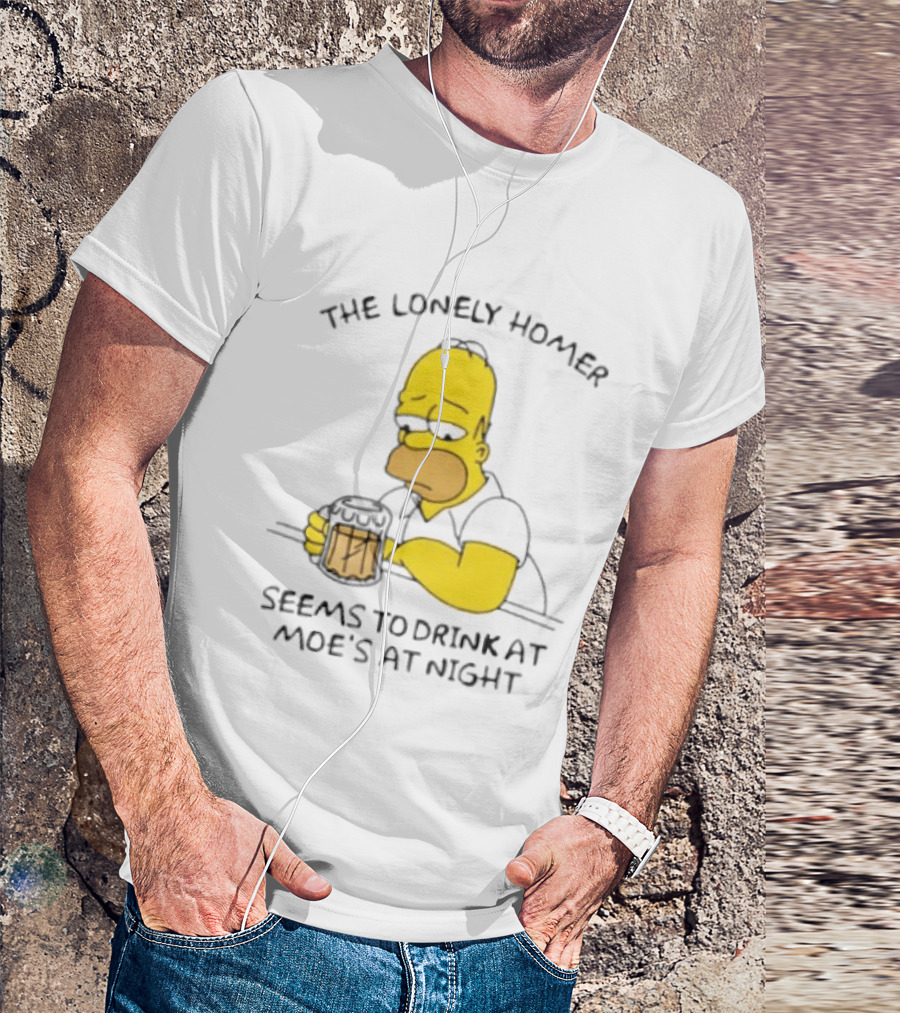 The Lonely Homer Drinking At Moe's Tavern Mood Nighttime Scene T-Shirt