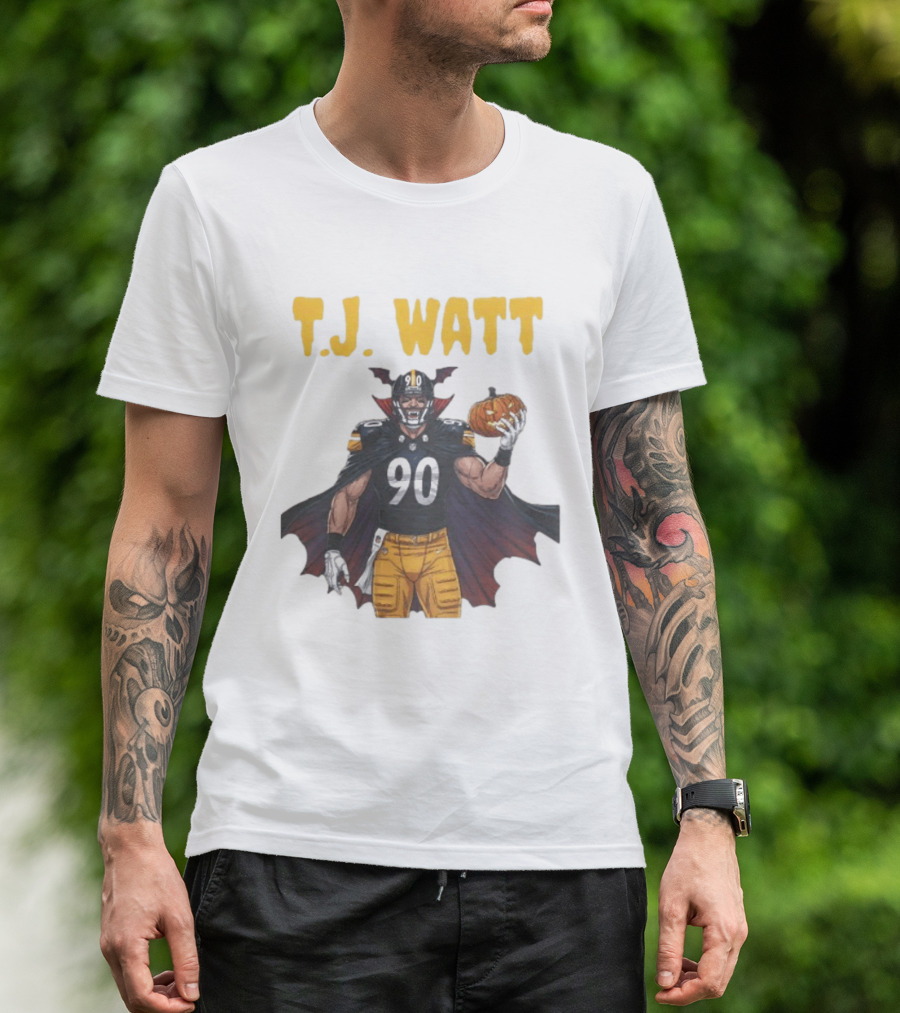 T.J. Watt Pittsburgh Steelers Halloween Dracula 90 Football Pumpkin T-Shirt