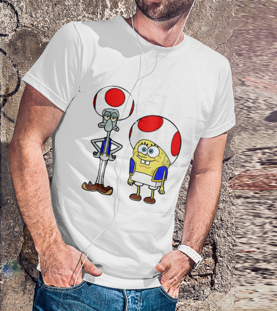 Toad Squidward Spongebob Crossover Super Mario Game Characters T-Shirt