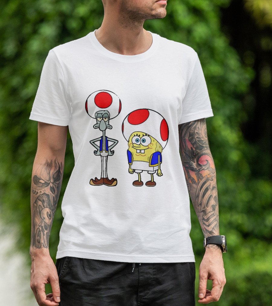 Toad Squidward Spongebob Crossover Super Mario Game Characters T-Shirt