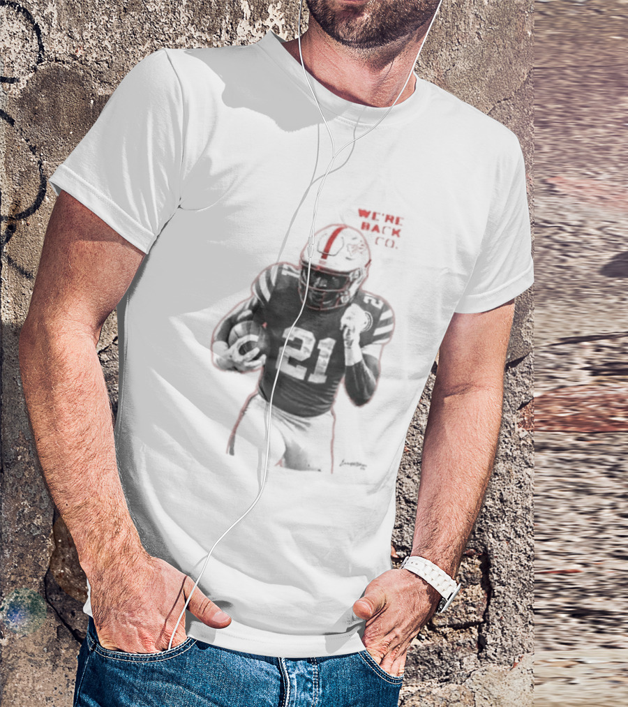 We're Back CO EMoney Backfield Football Player Number 21 Football Helmet Illustrated T-Shirt