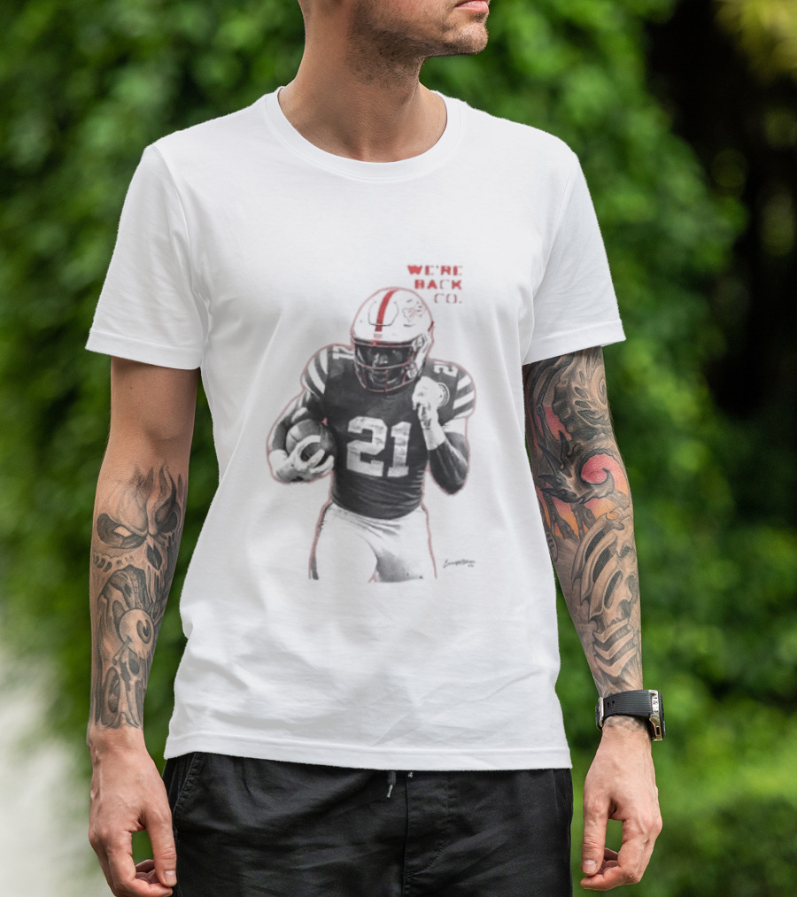 We're Back CO EMoney Backfield Football Player Number 21 Football Helmet Illustrated T-Shirt