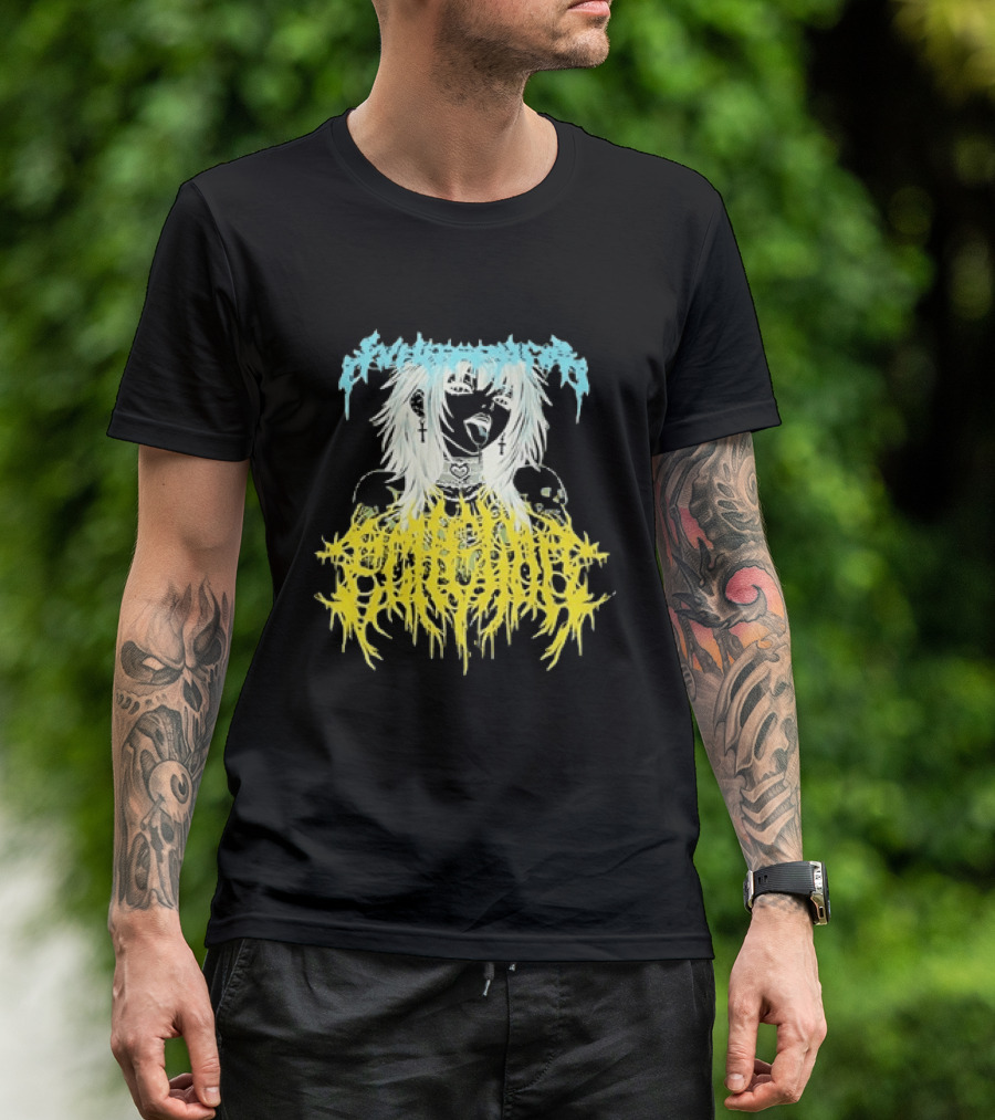 Anime Girl Emo Goth Aesthetic Crybaby Hardcore Chained Heart Cross Earrings T-Shirt