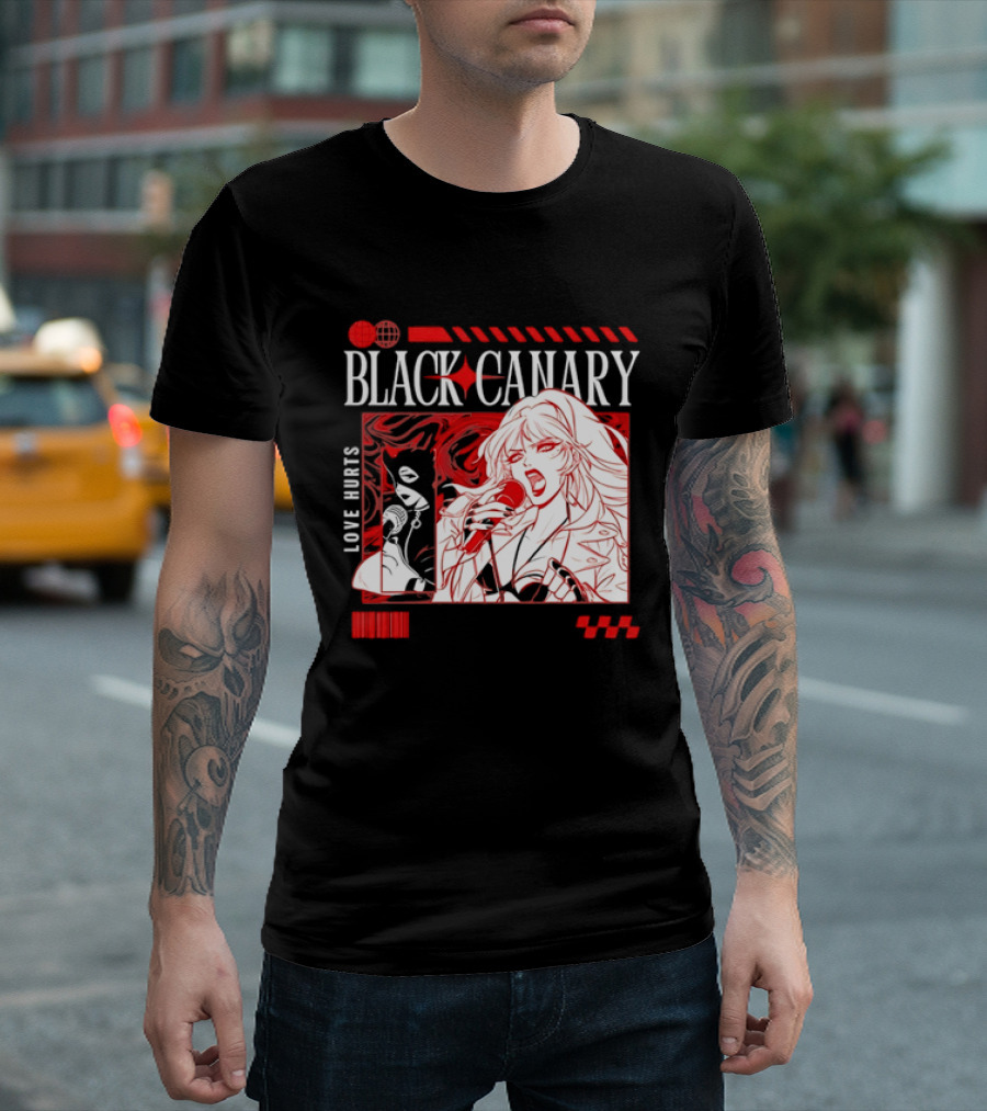 Black Canary Love Hurts DC Comics Superhero Microphone Music Scene T-Shirt