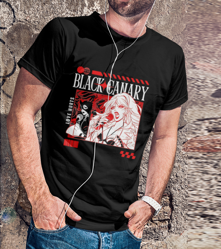 Black Canary Love Hurts DC Comics Superhero Microphone Music Scene T-Shirt